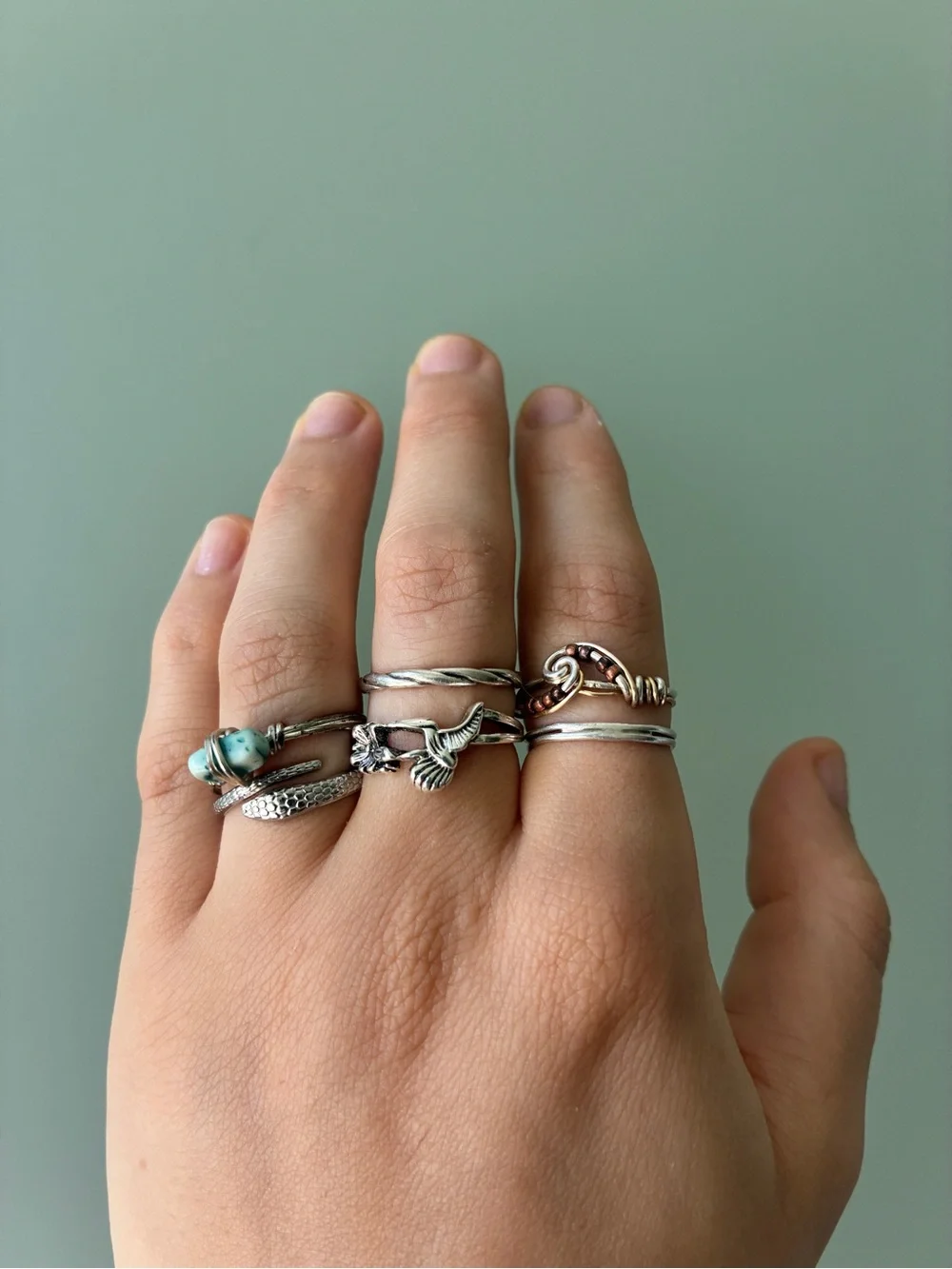 Silver boho ring set, size 7-9